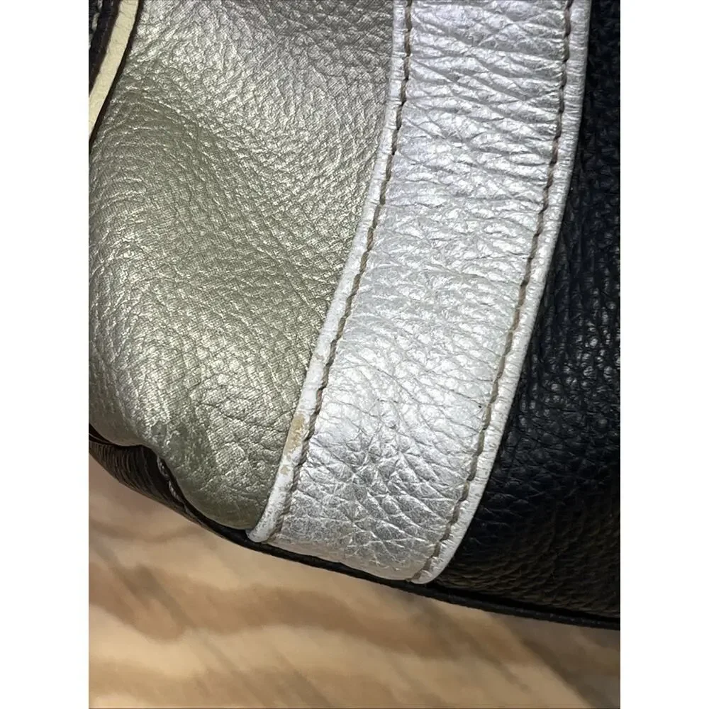 Tignanello Black Striped Pebbled Leather Hobo Bag Shoulder Purse Y2K